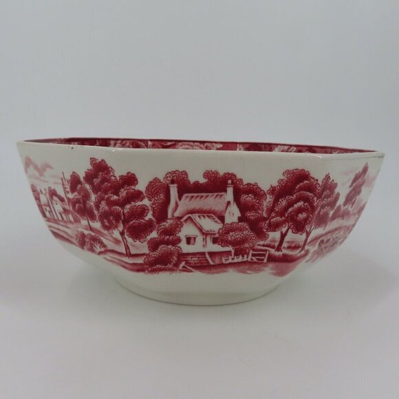 Enoch Woods English Scenery 6.9in Floral Countryside Woodsware Red Bowl England - Picture 4 of 12